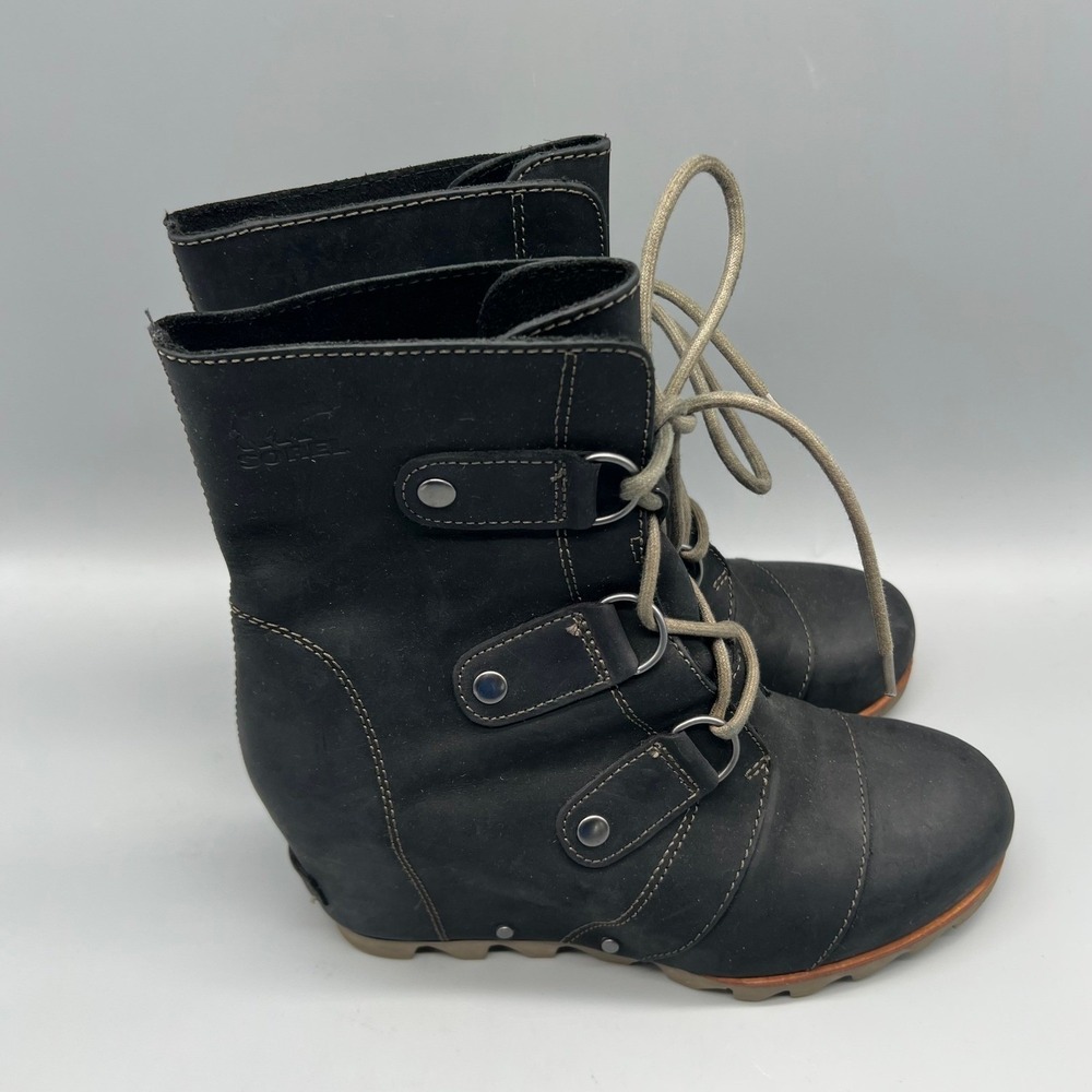 Sorel Black Lace-Up Ankle Boots with Tan Sole - Picture 3 of 9